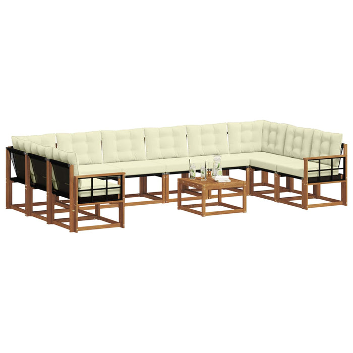 Set de canapele de exterior cu pernă 11 pcs Natural și Crem WALTI