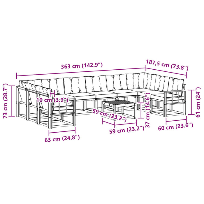 Set de canapele de exterior cu pernă 11 pcs Natural și Bej WALTI