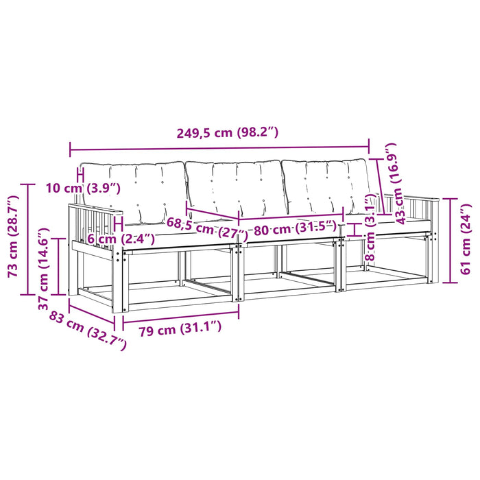 Set de canapele de exterior cu pernă 3 pcs Natural și Bej WALTI