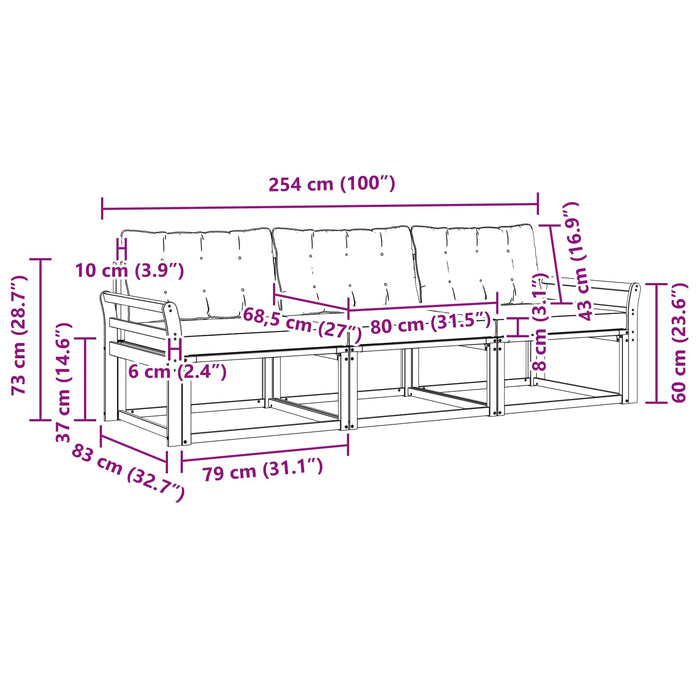 Set de canapele de exterior cu pernă 3 pcs Natural și Bej WALTI