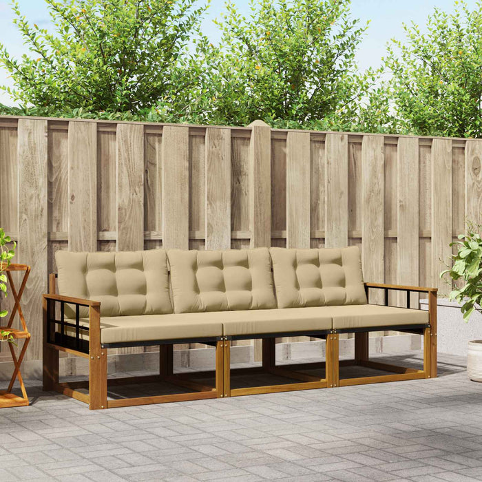 Set de canapele de exterior cu pernă 3 pcs Natural și Bej WALTI