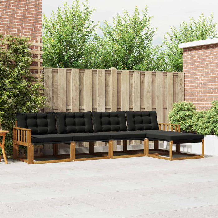 Set de canapele de exterior cu pernă 5 pcs Natural și Negru WALTI