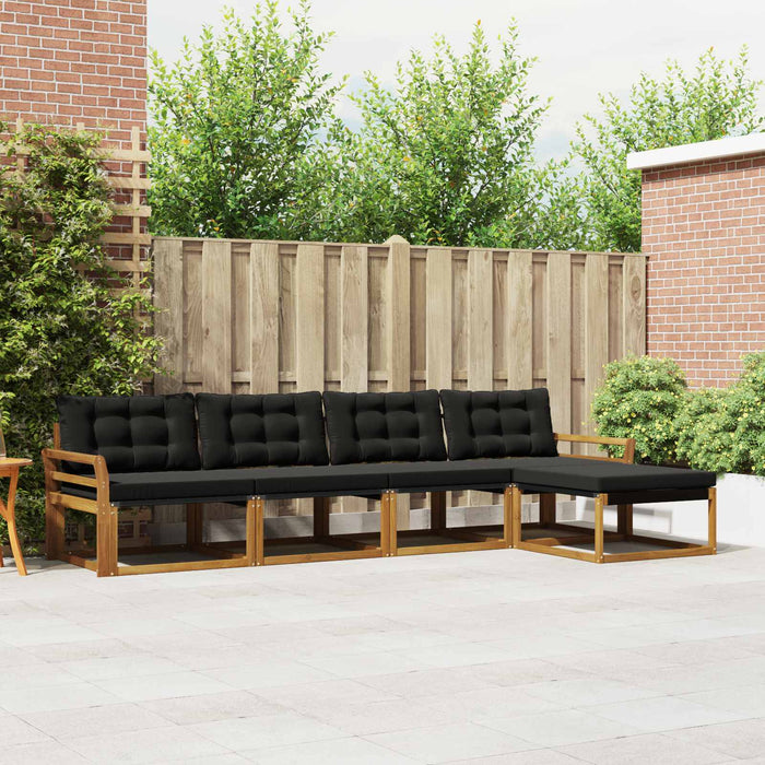 Set de canapele de exterior cu pernă 5 pcs Natural și Negru WALTI