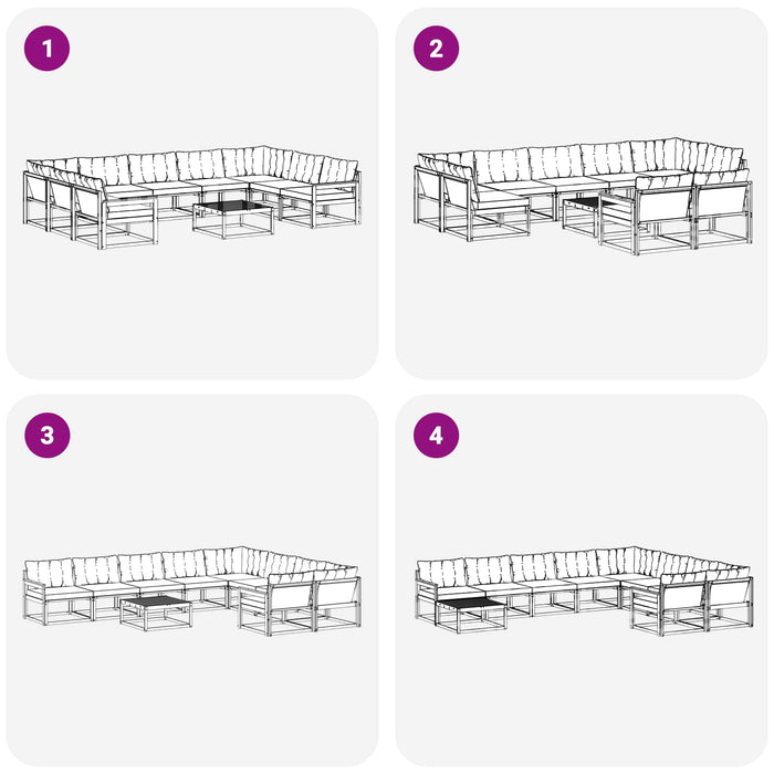 Set de canapele de exterior cu pernă 10 pcs Natural și Negru WALTI