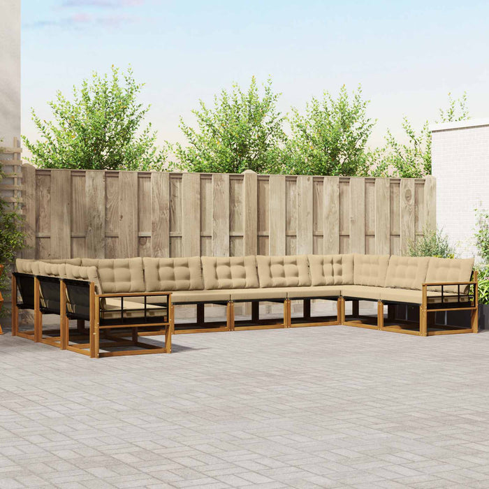 Set de canapele de exterior cu pernă 10 pcs Natural și Bej WALTI