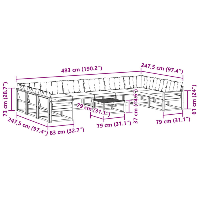 Set de canapele de exterior cu pernă 11 pcs Natural și Negru - WALTI WALTI