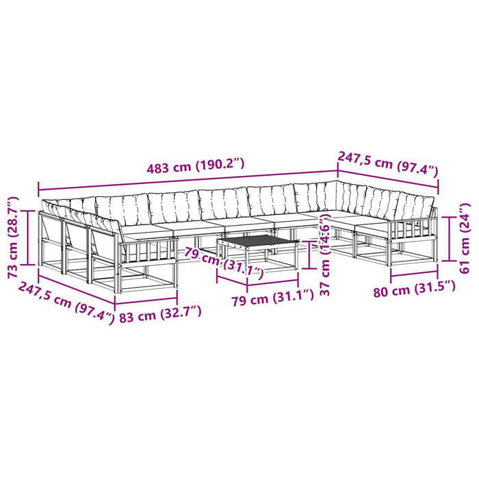 Set de canapele de exterior cu pernă 11 pcs Natural și Crem - WALTI WALTI