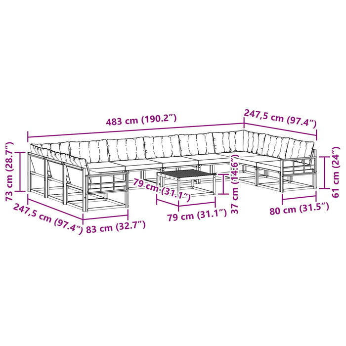 Set de canapele de exterior cu pernă 11 pcs Natural și Bej - WALTI WALTI