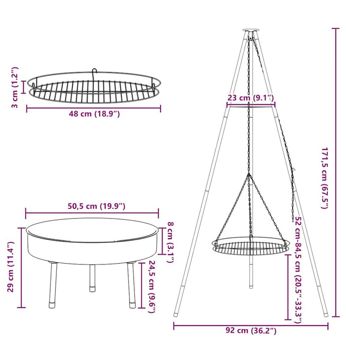 Treppied pentru foc de tabără 3 pcs Negru Oțel - WALTI WALTI