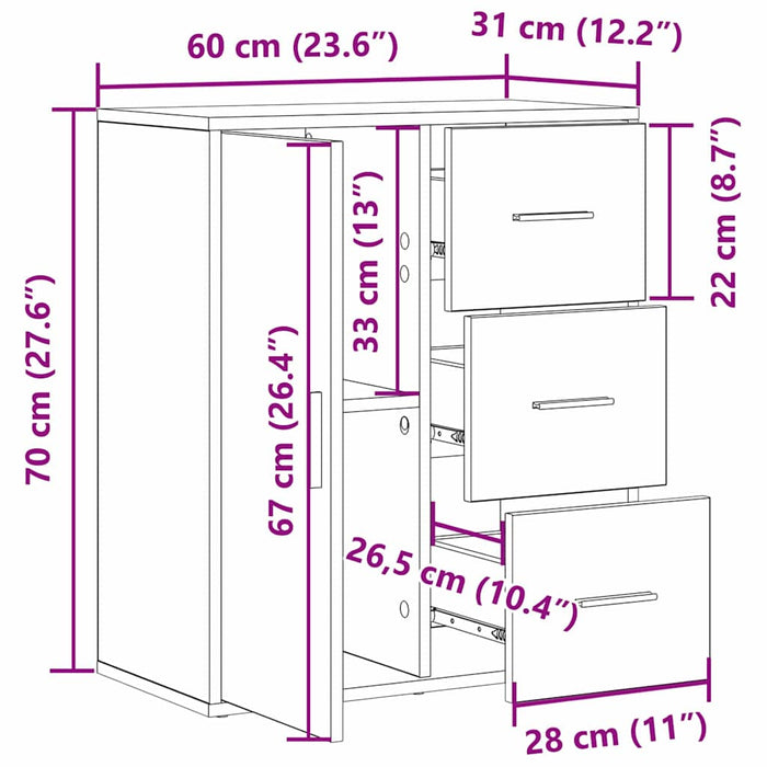 Bufet cu sertar Stejar Artizanal 60 x 31 x 70 cm Lemn compozit - WALTI WALTI
