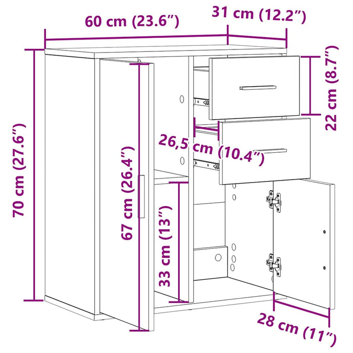 Bufet cu sertar Stejar Artizanal 60 x 31 x 70 cm Lemn compozit - WALTI WALTI