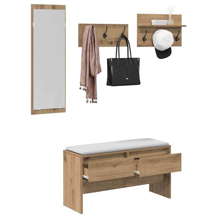 Set mobilier hol cu sertar 4 pcs Stejar artizanal Lemn compozit - WALTI WALTI