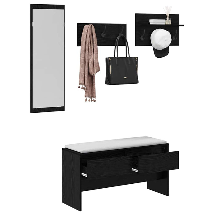 Set mobilier hol cu sertar 4 pcs Stejar Negru Lemn compozit - WALTI WALTI