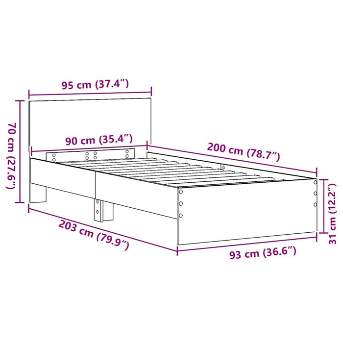 Cadru de pat stejar artizanal 90 x 200 cm Lemn compozit - WALTI WALTI