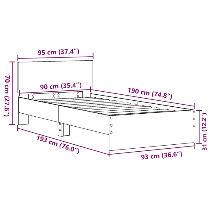 Cadru de pat cu headboard Lemn vechi 90 x 190 cm Lemn compozit - WALTI WALTI