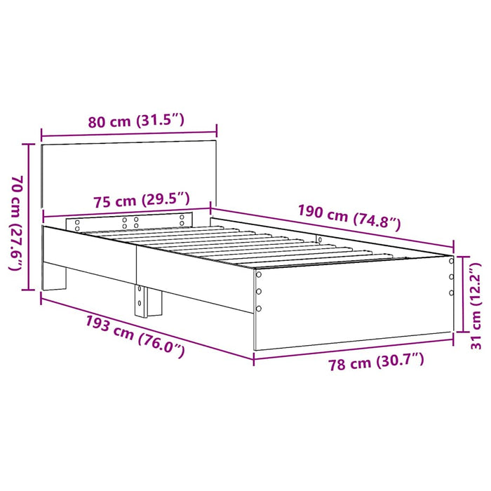 Cadru de pat Stejar negru 75 x 190 cm Lemn compozit - WALTI WALTI