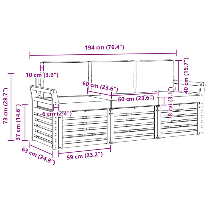 Seturi de canapele 3 pcs Natural și Bej Lemn Solid de Acacia - WALTI WALTI