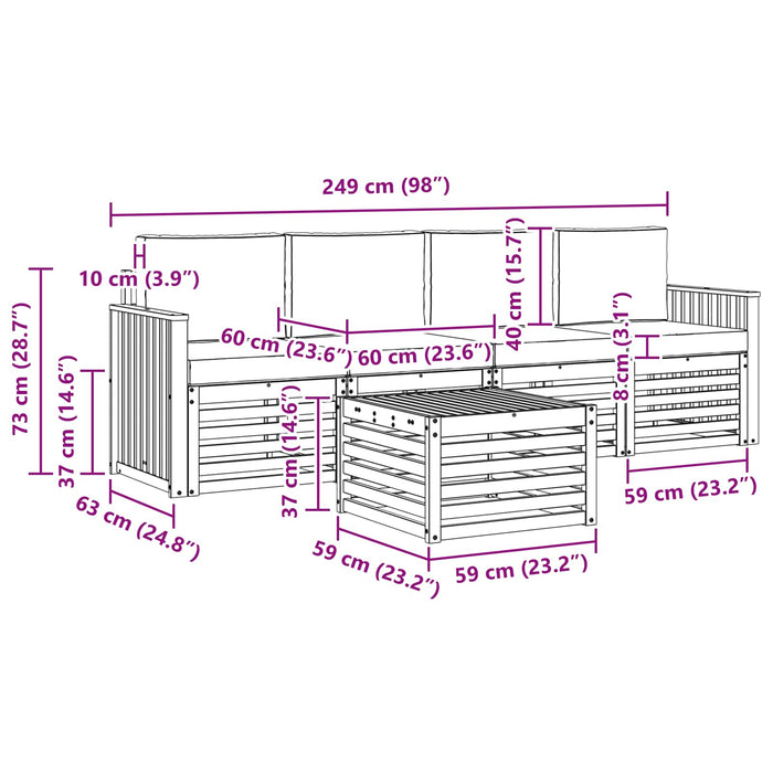 Set de canapele de exterior cu pernă 5 pcs Natur și Bej - WALTI WALTI