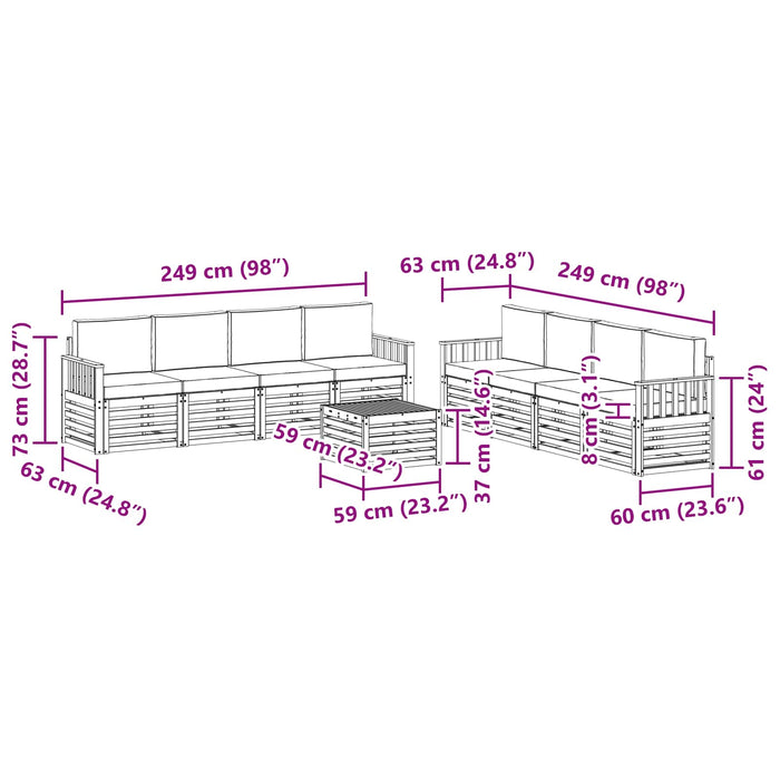 Seturi de canapele 9 pcs Natural și Crem Lemn Solid de Acacia - WALTI WALTI