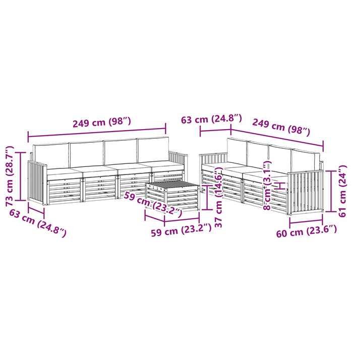 Seturi de canapele 9 pcs Natural și Bej Lemn Solid de Acacia - WALTI WALTI