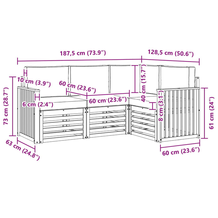 Seturi de canapele 4 pcs Natural și Crem Lemn Solid de Acacia - WALTI WALTI