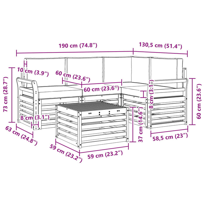 Seturi de canapele 5 pcs Natural și Crem Lemn Solid de Acacia - WALTI WALTI