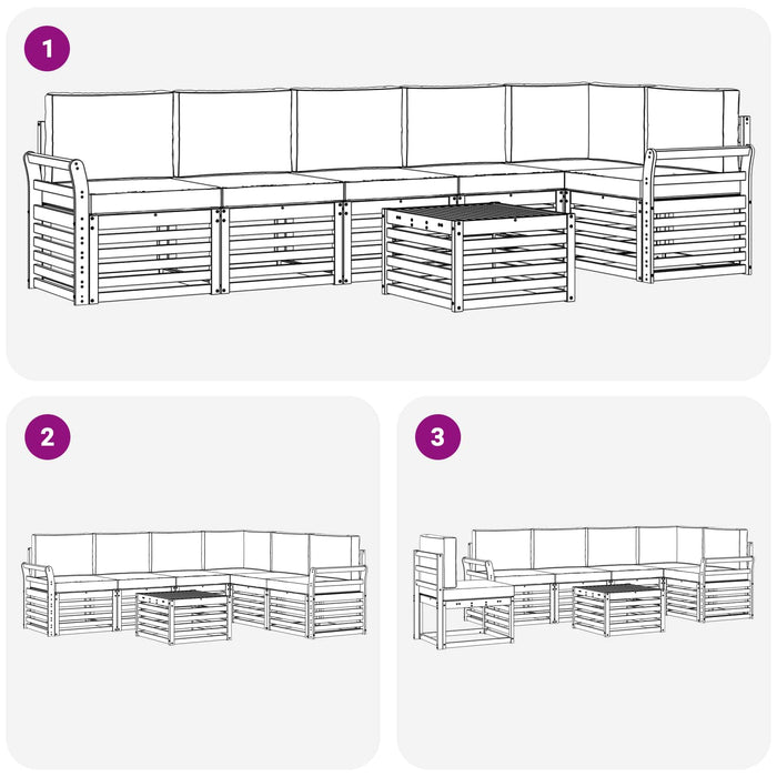Seturi de canapele 7 pcs Natural și Crem Lemn Solid de Acacia - WALTI WALTI