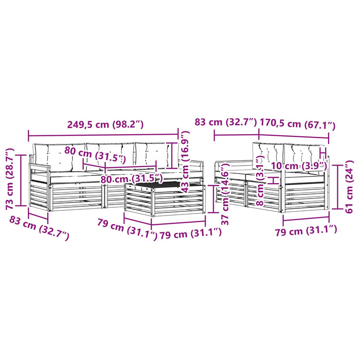 Set de canapele de exterior cu pernă 6 pcs Natural și Bej - WALTI WALTI