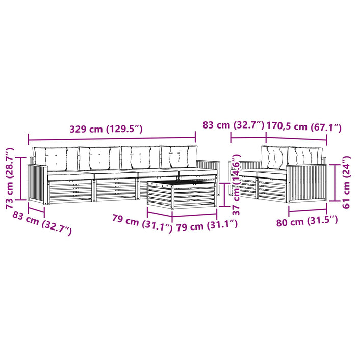 Set de canapele de exterior cu pernă 7 pcs Natural și Crem WALTI