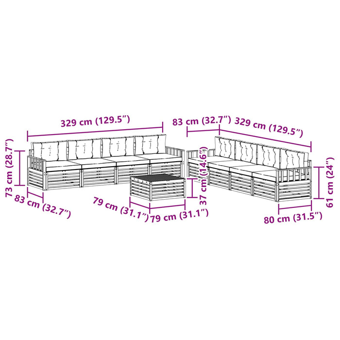 Set de canapele de exterior cu pernă 9 pcs Natural și Crem - WALTI WALTI