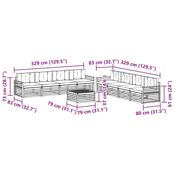 Set de canapele de exterior cu pernă 9 pcs Natural și Bej - WALTI WALTI