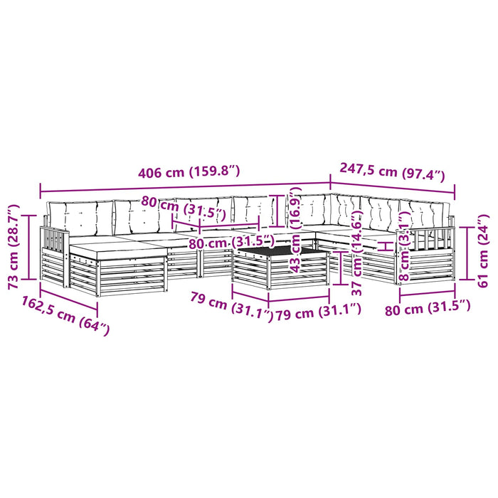 Set de canapele de exterior cu pernă 9 pcs Natural și Crem - WALTI WALTI