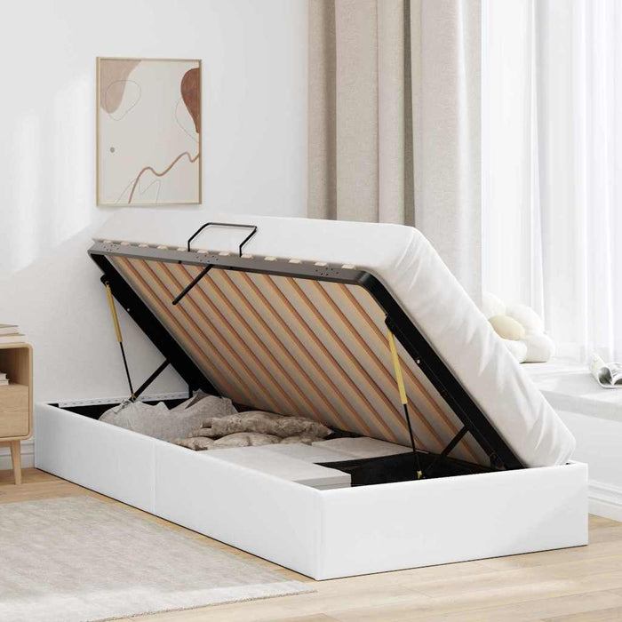 Pat cu storage Alb pur 100 x 190 cm Piele artificială - WALTI WALTI