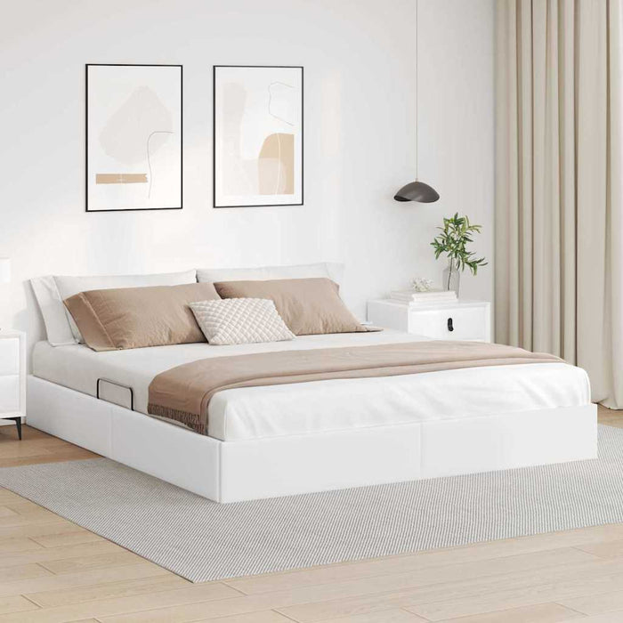 Pat cu storage cu saltea Alb pur 183 x 213 cm Piele artificială WALTI