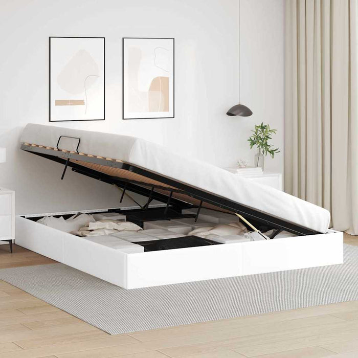 Pat cu storage cu saltea Alb pur 183 x 213 cm Piele artificială WALTI