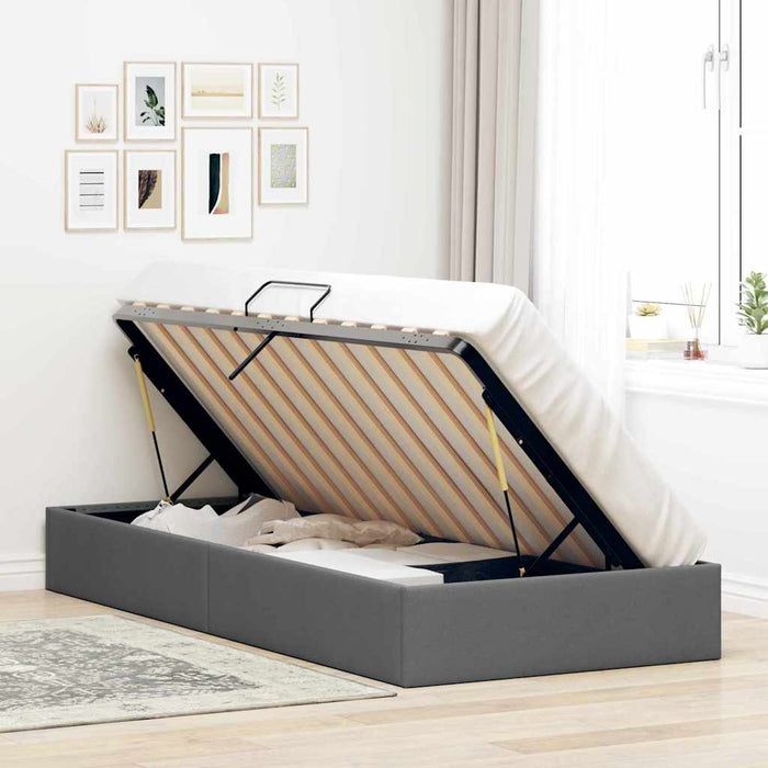 Pat cu storage cu saltea Gri închis 203 x 100 cm țesătură WALTI
