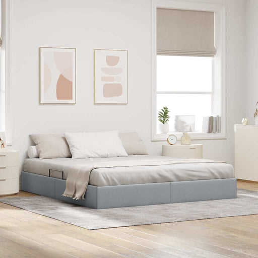 Pat cu storage cu depozitare Gri deschis 193 x 203 cm Țesătură - WALTI WALTI
