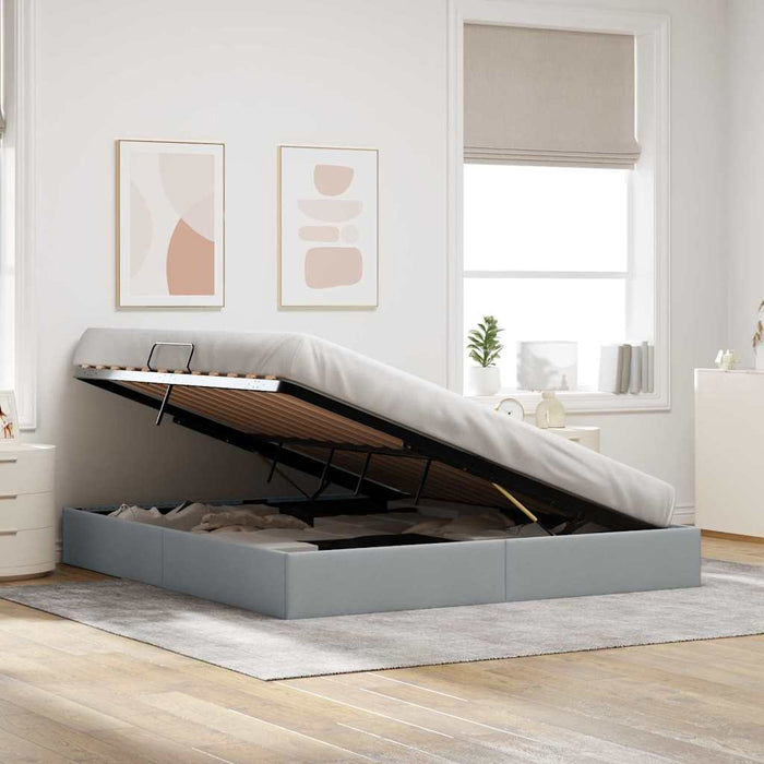 Pat cu storage cu depozitare Gri deschis 193 x 203 cm Țesătură WALTI