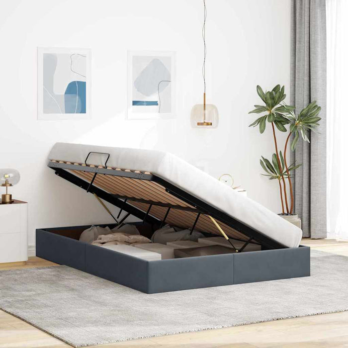 Pat cu storage cu saltea Gri închis 135 x 190 cm Catifea - WALTI WALTI