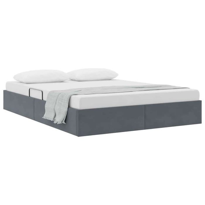 Pat cu storage cu saltea Gri închis 135 x 190 cm Catifea - WALTI WALTI