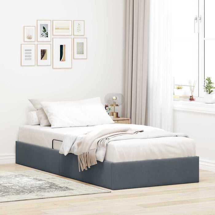 Pat cu storage cu saltea Gri închis 100 x 190 cm Catifea WALTI