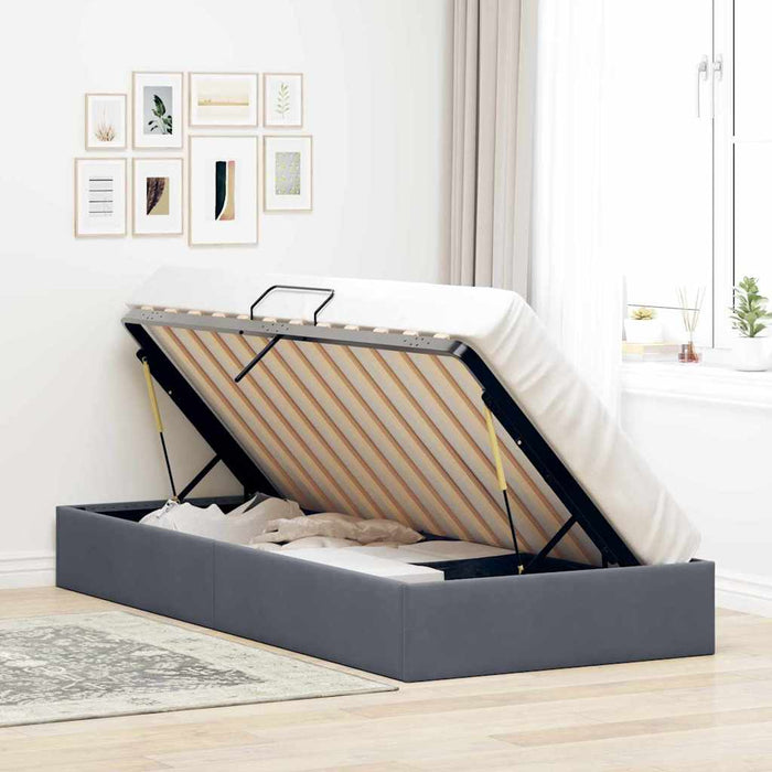 Pat cu storage cu saltea Gri închis 100 x 190 cm Catifea WALTI