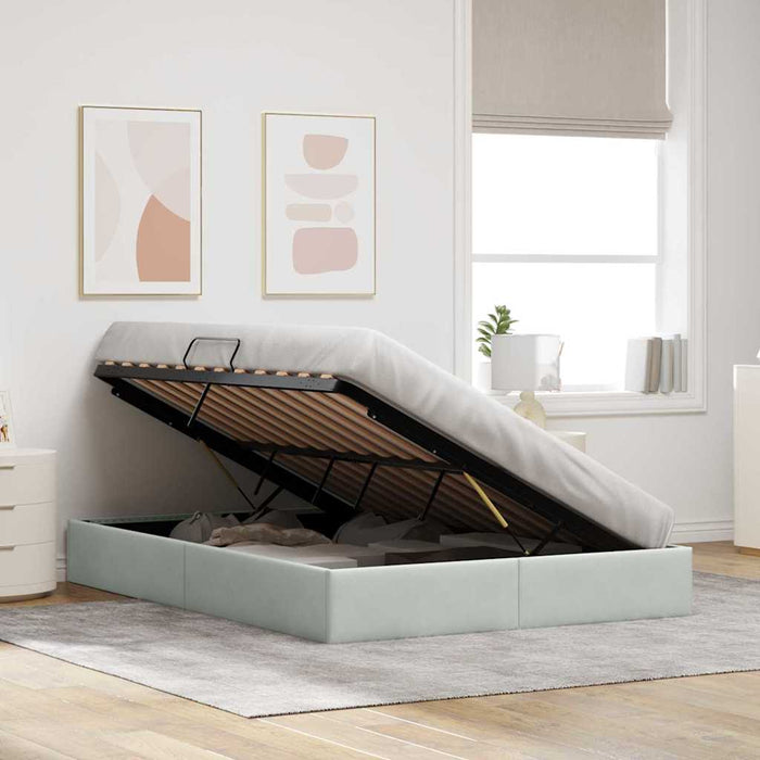 Pat cu storage cu depozitare Gri deschis 137 x 190 cm Catifea WALTI