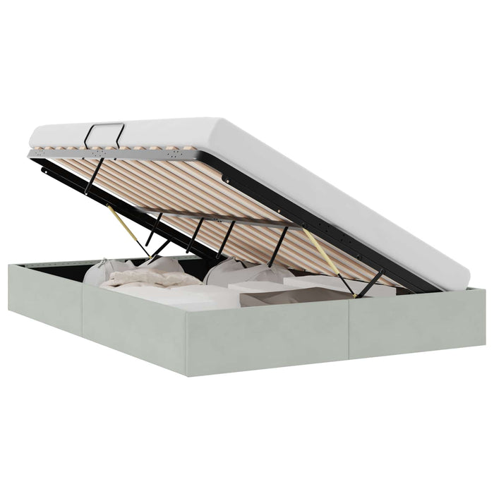 Pat cu storage cu depozitare Gri deschis 137 x 190 cm Catifea WALTI