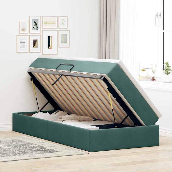 Pat cu saltea și spațiu de depozitare Verde închis 90 x 200 cm - WALTI WALTI