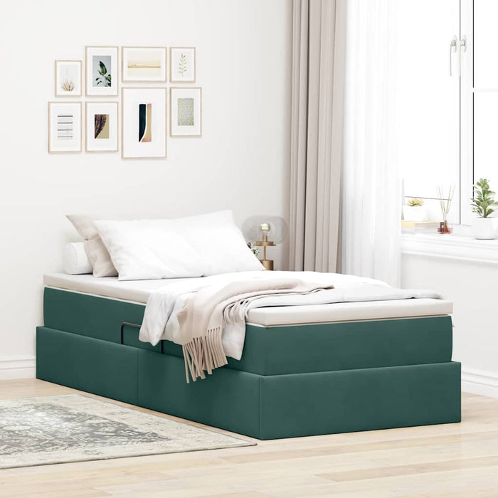 Pat cu saltea și spațiu de depozitare Verde închis 100 x 200 cm - WALTI WALTI
