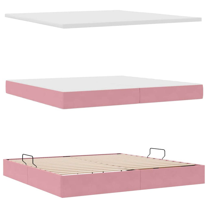 Pat cu saltea și spațiu de depozitare Roz 200 x 200 cm Catifea - WALTI WALTI