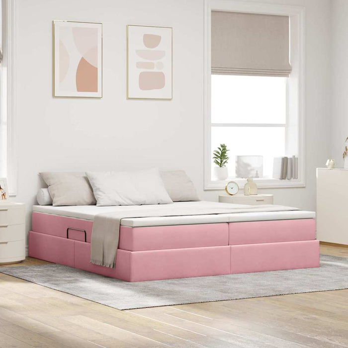 Pat cu saltea și spațiu de depozitare Roz 200 x 200 cm Catifea - WALTI WALTI