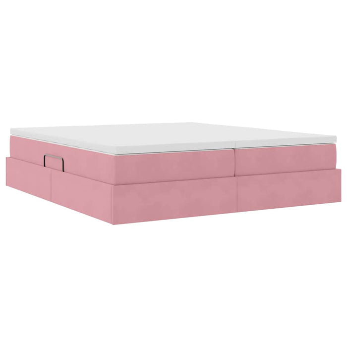 Pat cu saltea și spațiu de depozitare Roz 200 x 200 cm Catifea - WALTI WALTI