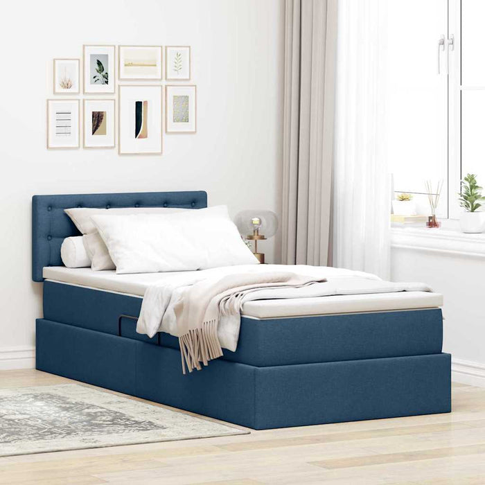 Pat cu saltea și spațiu de depozitare albastru 100 x 200 cm - WALTI WALTI